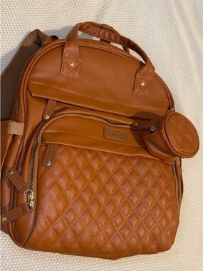 Quilted Cognac Faux Leather diaper bag